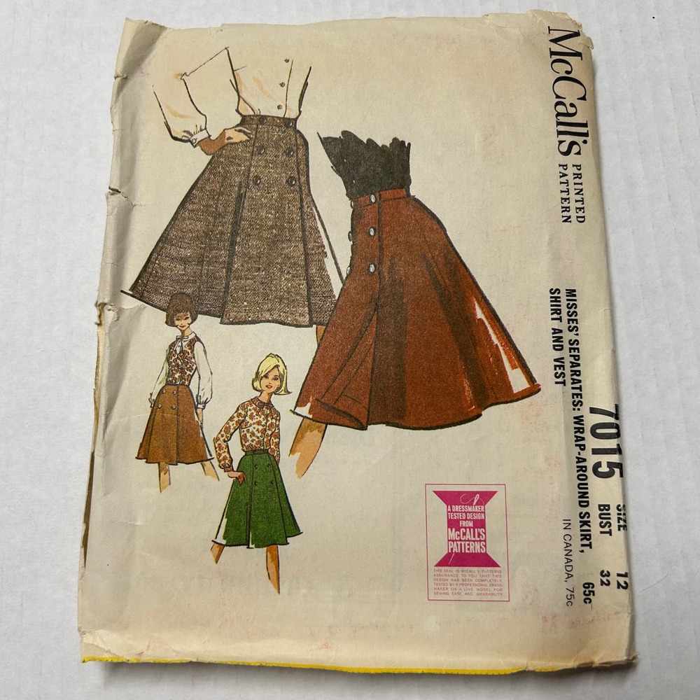 McCalls‎ Vintage 1960's Pattern  #7015 Wrap Skirt and Vest Size 12